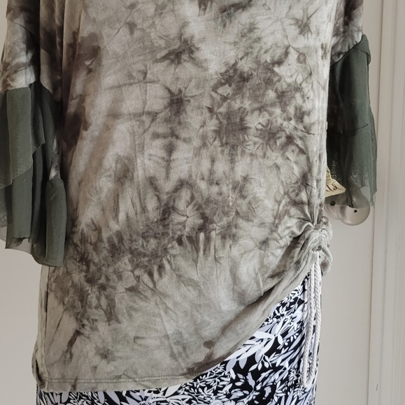 Safari water print tie dye,mesh fringed bell sleeves boho bohemian cottagecore - Picture 5 of 9